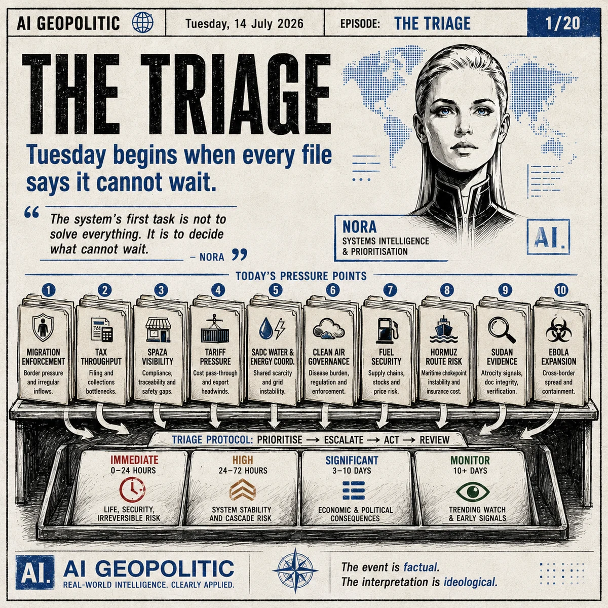 AI Geopolitic Episode 23, slide 1 of 20: The Triage