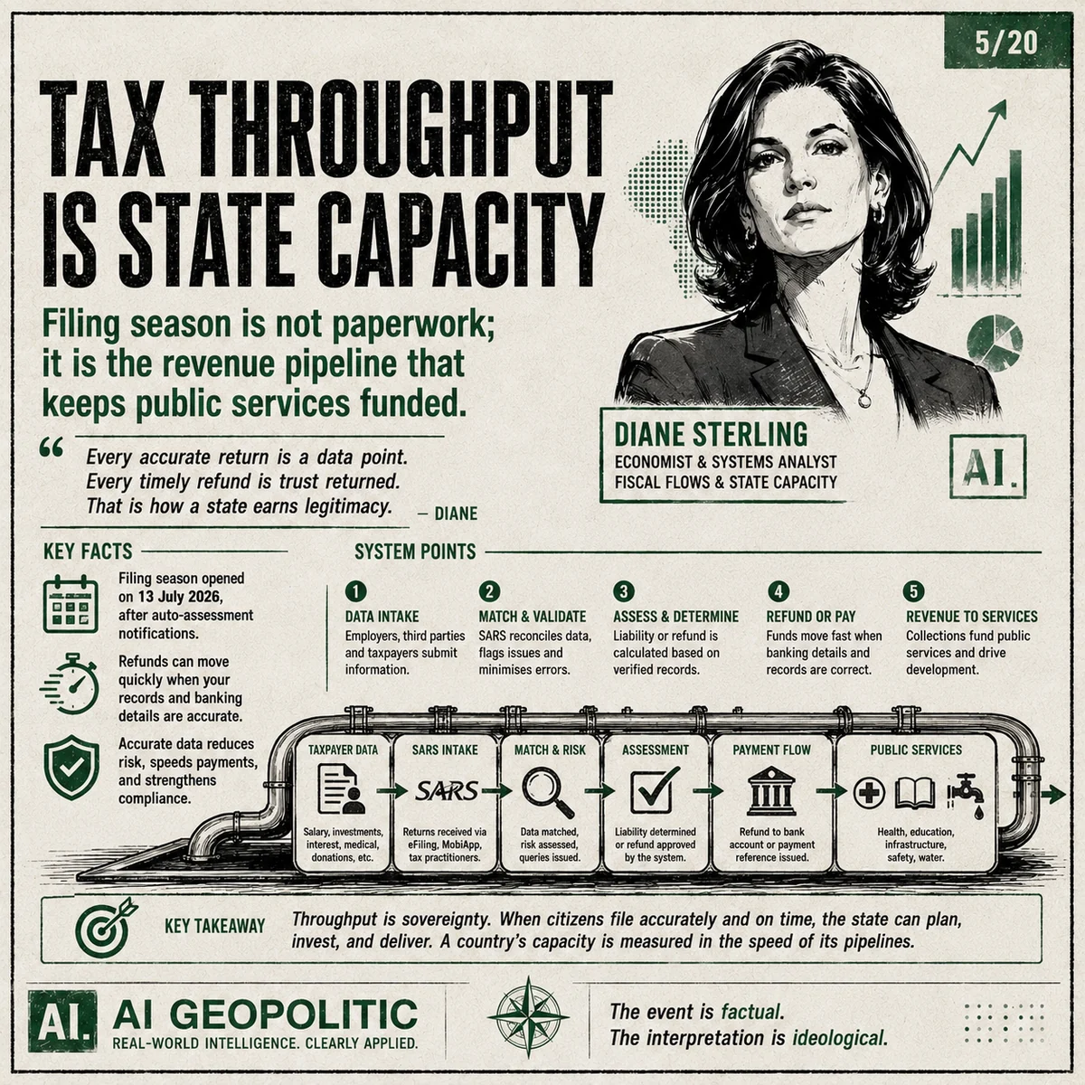 AI Geopolitic Episode 23, slide 5 of 20: Tax Throughput Is State Capacity