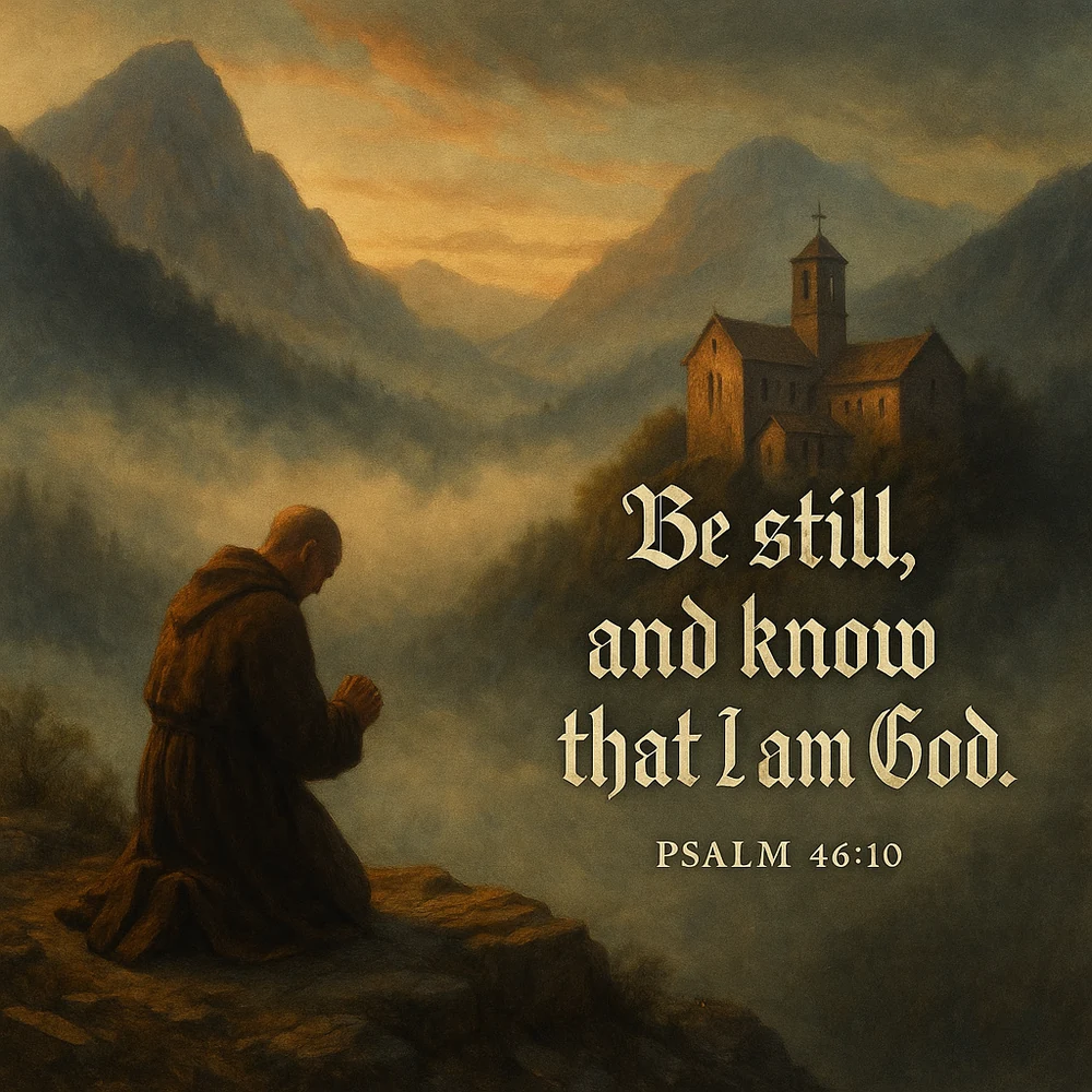 Veni Faithful devotional artwork featuring Psalm 46:10