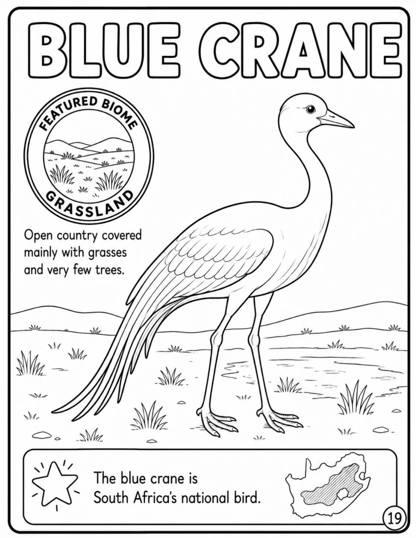 Blue crane colouring page