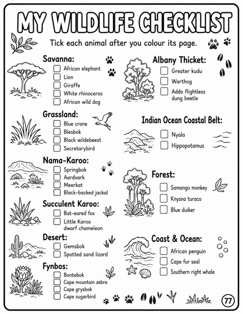 Wildlife checklist page