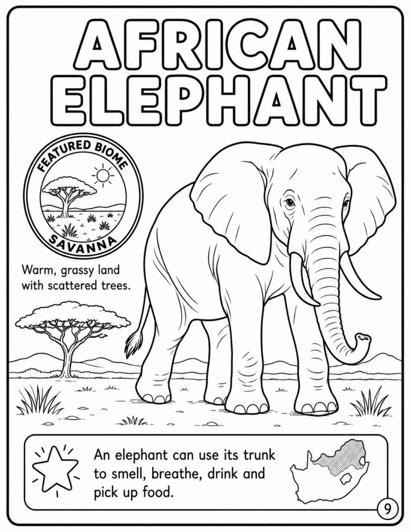 African elephant colouring-page preview