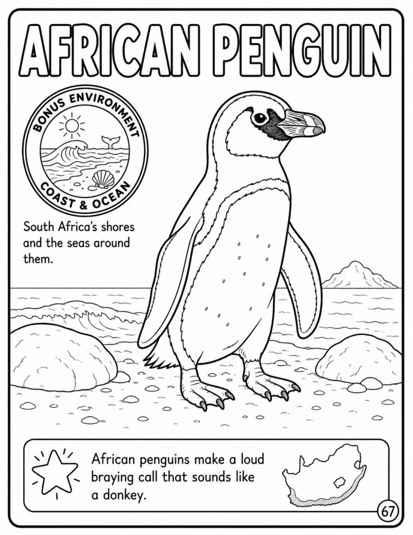 African penguin colouring page